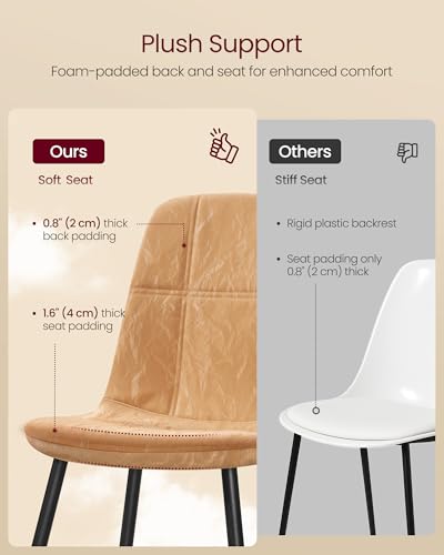 VASAGLE Set of 4 Dining Chairs, Dining Room Chairs, Metal Frame, Adjustable Feet, Easy to Clean, Glacier-Textured PU Leather, for Kitchen, Caramel Brown UKDC188K01