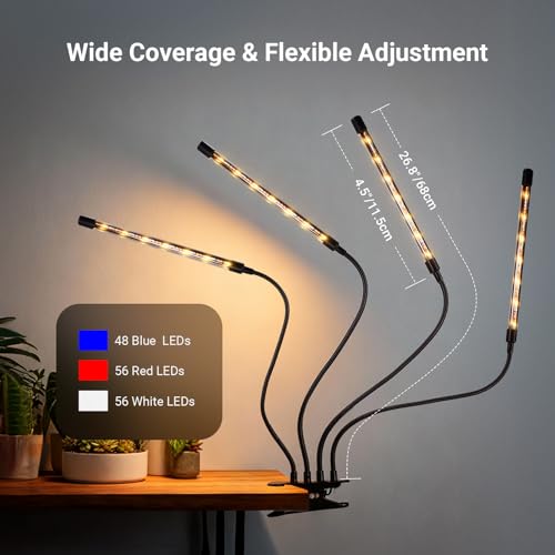 NEEWER ENTRY LEVEL VERSION Four Bar Grow Lights for Indoor Plants, Full Spectrum Clip Plant Growing Lamp with 160 Blue, Red, White LEDs, 3/9/12H Timer, Dimmable for Gardening Seed Starting Bonsai, N30