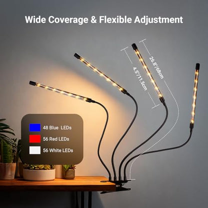 NEEWER ENTRY LEVEL VERSION Four Bar Grow Lights for Indoor Plants, Full Spectrum Clip Plant Growing Lamp with 160 Blue, Red, White LEDs, 3/9/12H Timer, Dimmable for Gardening Seed Starting Bonsai, N30