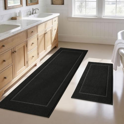 JSEI Non-Slip Bathroom Rugs, 2PCS Non-Slip, 24"x36"+24"x60", Black