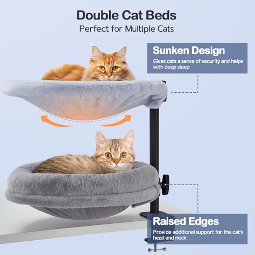 Odoland Cat Desk Bed, 2-in-1 Double Layer Bed with Adjustable Height