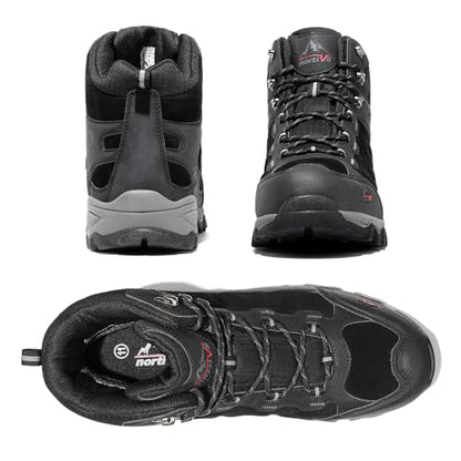 NORTIV 8 Men's Suede Waterproof Trekking Hiking Boots,Black,10