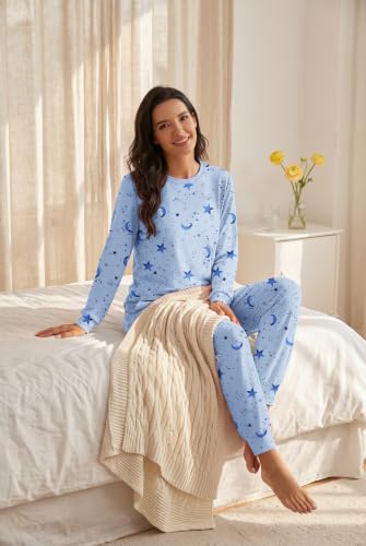 PrinStory Womens Pajama Sets Soft Long Sleeve Sleepwear Lounge M