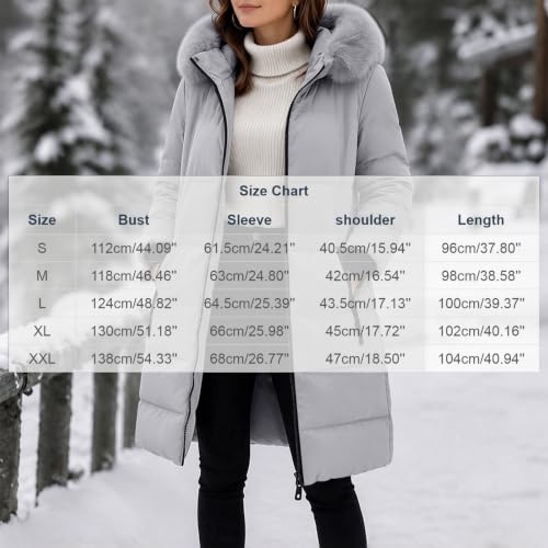Womens Winter Jackets Long Puffer Coat Zip up Hooded Padded Outwear | Women's down Alternative Coats & Jackets,Heavyweight Warm Padded Outerwear,Faux Fur Hood,Long Sleeve,With Pockets,Winter 2026