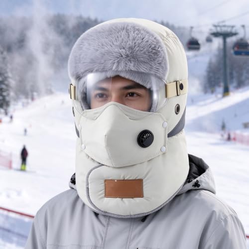 Balaclava Mask Unisex 5-in-1 Fleece Trapper Hat Earmuff with Goggle | Neck Warmer,Adjustable Fit,Detachable Winter Ski Mask&Breathable Vent,Windproof Warm Balaclava ,Biking Hat Full Face Cover