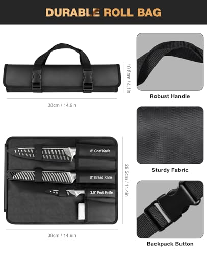 MOSFiATA 6pcs Knife Set，Japanese Stainless Steel Knife Sets for Kitchen with Oxford Cloth Storage Bag Dishwasher Safe, for Outdoor
