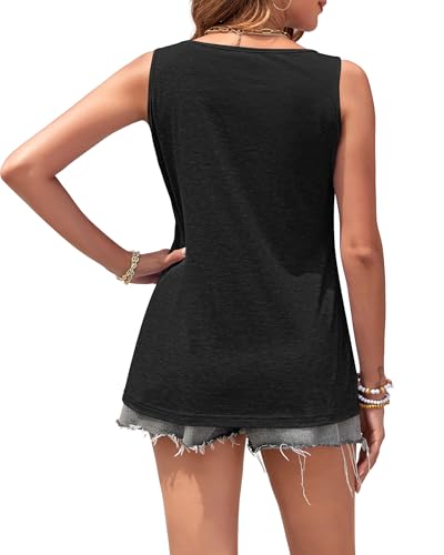WNEEDU Womens Sleeveless Tank Top Summer Blouse Black M