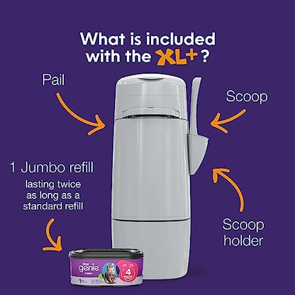 Litter Genie XL+ Pail with 24 ft Jumbo Refill, Ideal for Multi-Cat Homes | Large odour-locking pail, holds up to 21 days of cat litter, and includes a Jumbo Refill lasting up to 4 months for 1 cat.
