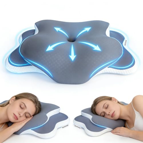 Cervical Neck Pillow Memory Foam, 2 in 1 Butterfly Contour Pillow for Neck Pain Relief, Ergonomic Support Pillow with 2 Heights for Side Back Stomach Sleeper, Breathable Ice Silk Cover