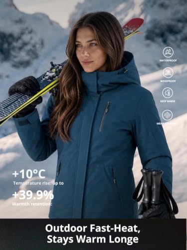 CAMELSPORTS Women's Waterproof Snow Ski Jakcet Fleece Warm Winter Coat Hooded Windproof Insulated Snowboarding Jacket