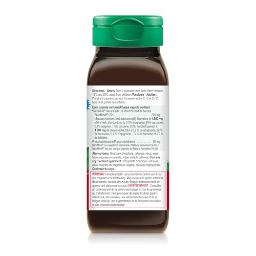 Jamieson Brain Health & Memory Support, BacoMind, Bacopa Monnieri, Supports Brain Health, Performance, and Memory. NON-GMO, 60 Capsules, Proudly Canadian