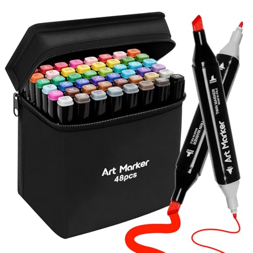 48 Alcohol Markers Set,Dual Tip Art Markers for Adult Coloring, Alcohol Markers Set for Drawing,Coloring,Sketching,Card Making,Illustration, Ideal for Artists, Designers & Crafters