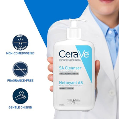CeraVe Salicylic Acid Cleanser, Renewing Exfoliating Face Wash With Vitamin D for Normal Skin, Fragrance Free, Verified by CeraVe, 473ml