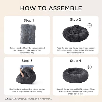 Bedsure SupportMax® Calming Dog Bed Medium Size Dog Washable Pet Bed,30in | 420GSM Plush Fluffy Faux Fur Donut Round,Thick Supportive,Removable Cover,Anti-Slip,Anti-Anxiety,Up to 45 Lbs,Dark Grey