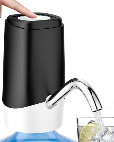Water Dispenser Pump for 5 Gallon Bottles, USB Rechargeable Electric Water Bottle Pump, Portable Automatic Water Jug Dispenser for Home, Kitchen, Office & Camping Jet Black