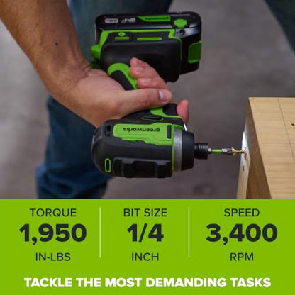 Greenworks 24V Cordless Brushless Combo 400 in-lbs Drill/Driver +1950 in-lbs Impact Driver +6.5" Circular Saw +200LM Flashlight, 2.0Ah + 4.0Ah Batteries (24,000mAh Power Bank) and 65W USB-C Charger