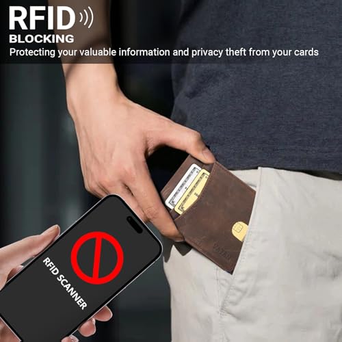 VATAN Wallet for Men Slim RFID Blocking Leather Credit Card Holder Wallet for 15 Cards, Bifold Minimalist Thin Wallet with 2 ID Windows & Cash Slot, with Gift Box (CH Coffee)