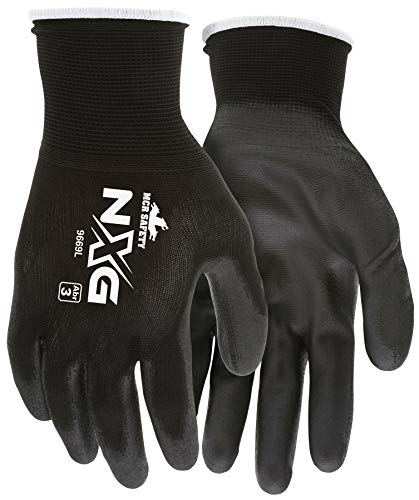 Memphis Glove 9669XS Nylon Knitted Shell Memphis Gloves with Black PU Dipped Palm and Fingers, Black, X-Small, 1-Pair