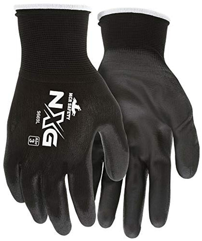 Memphis Glove 9669XS Nylon Knitted Shell Memphis Gloves with Black PU Dipped Palm and Fingers, Black, X-Small, 1-Pair