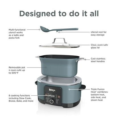 Ninja MC1001C Foodi PossibleCooker PRO 8.5 Quart Multi-Cooker, with 8-in-1 Slow Cooker,Dutch Oven,Steamer &More,Glass Lid & Integrated Spoon,Nonstick,Oven Safe Pot to 500°F,Sea Salt Gray,Sea Salt Grey