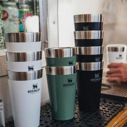 Stanley Adventure Stacking Beer Pint Glass 16oz | Stackable Drinking Cup for Cold Beverages | Dishwasher Safe | Insulated Stainless Steel Tumbler | BPA-Free | Black 2.0