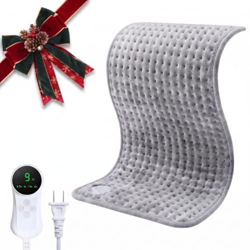 Electric Heat Pad for Back, Neck, Shoulder, 24"x12" Heated Wrap, Light Gray