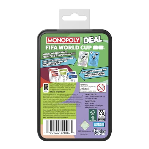 Monopoly Deal FIFA World Cup 2026 Edition Game | Officially Licensed FIFA World Cup Soccer Card Game for Kids | Ages 8+ | 2 to 5 Players | 15 Mins. (English & French Version)