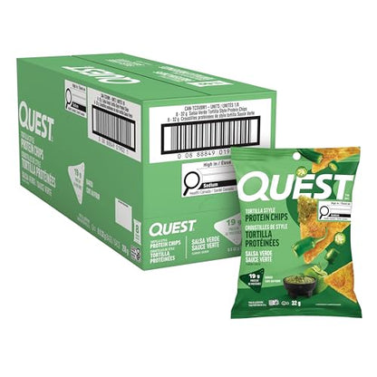 Quest Nutrition Salsa Verde Flavoured Tortilla Style Protein Chips, High Protein, Gluten Free, 8ct