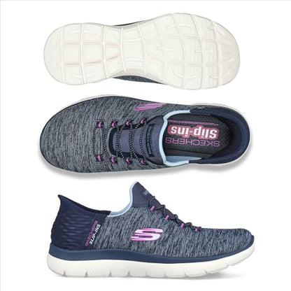 Skechers Women's Summits Hands-Free Slip-Ins – Memory Foam Insole, Heel Pillow, Vegan Materials Sneaker, Navy Purple