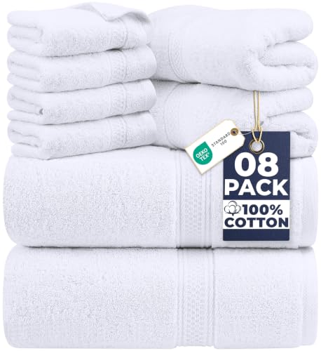Utopia Towels 8 Piece Majestic Plush Luxury Towel Set, Cotton, White