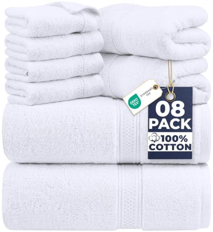 Utopia Towels 8 Piece Majestic Plush Luxury Towel Set, Cotton, White