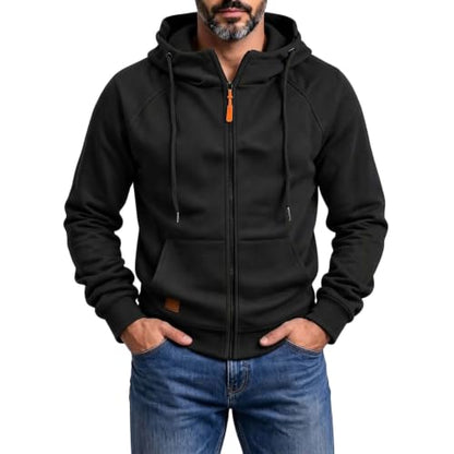 Zip Up Hoodie for Men Lightweight Fall Sweatshirt with Pockets Black