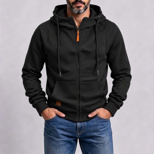 Zip Up Hoodie for Men Lightweight Fall Sweatshirt with Pockets Black
