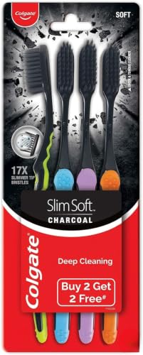 Colgate Slimsoft Charcoal Floss -Tip Toothbrush, Soft, 4 Count