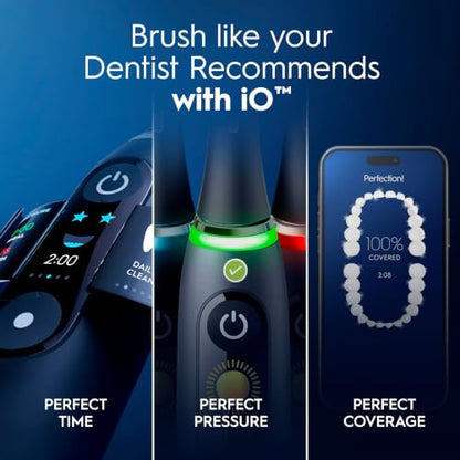 Oral-B iO Deep Clean + Protect Rechargeable Electric Toothbrush, White with Visible Pressure Sensor, 5 Cleaning Settings, 2 Min Timer, an iO Series 7 Toothbrush, 2 Replacement Brush Heads, and Charging Travel Case