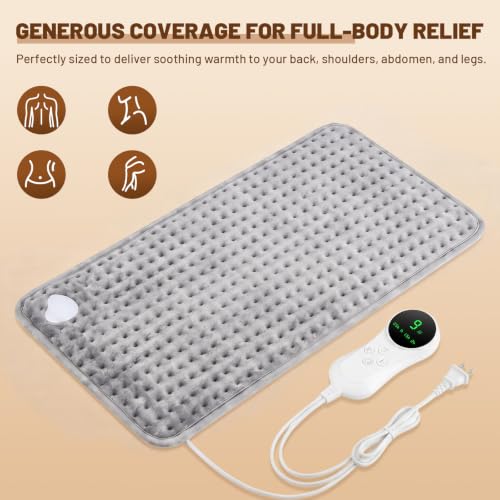 Electric Heat Pad for Back, Neck, Shoulder, 24"x12" Heated Wrap, Light Gray