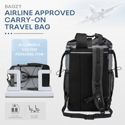 BAGZY 17x13x6 inch Personal Item Bag 40x30x15cm Under Seat Travel Backpack Rolltop Laptop Backpack Carry on Bag for Work,Travel,Weekend,Casual Caki