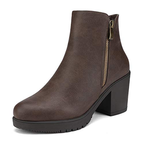 DREAM PAIRS Women's Block Heel Chelsea Ankle Boots,Brown/Pu,6