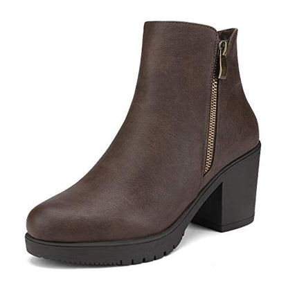 DREAM PAIRS Women's Block Heel Chelsea Ankle Boots,Brown/Pu,6