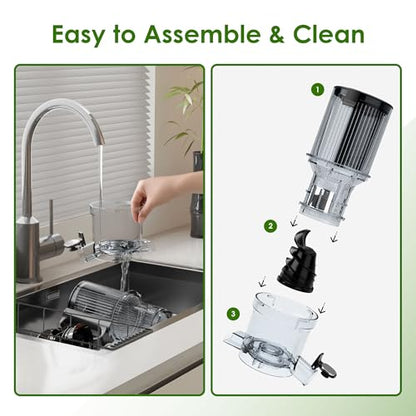 WHALL Touch Screen Juicer Machines, Cold Press Juicer with Large Feed Chute | Stainless Steel Masticating Juicers, Anti-clog, Easy to Clean, Vegetable & Fruit, High Juice Yield, 2 Speed Modes, Silver