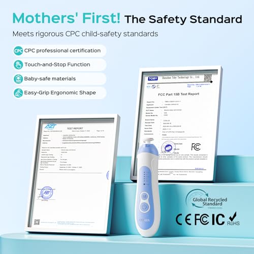 COSLUS C52 Baby Nail Trimmer Rechargeable, CPC Certified & Quiet, Baby Blue