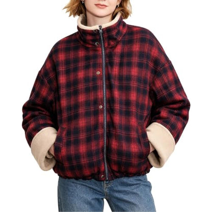 Winter Jacket for Women Fall Jackets for Women Stylish Padded Jackets Solid Two Sides Wear Long Sleeve Slim Elegant Outerwear Office Commute Beige S