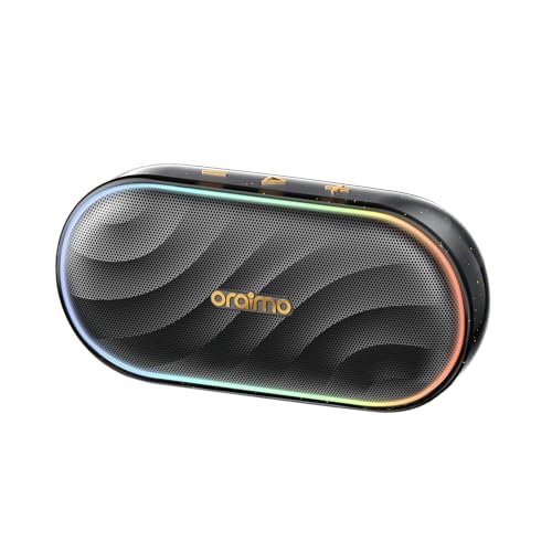 Oraimo SpaceBox Portable Bluetooth Speaker, Speaker Bluetooth Wireless with Light Effects, Heavy Bass, App Control, Built-in Mic, TF Card Support, FM Radio, Bluetooth Speaker for Home, Party, Black