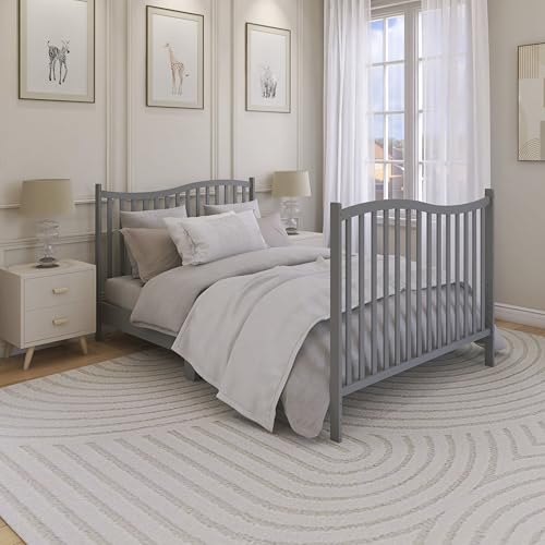 Dream On Me Chelsea 5-In-1 Convertible Crib In Strom Grey, 4 Mattress Height Positions, Non Toxic Finish, JPMA Certified, Made Of Sustainable And Sturdy Pinewood