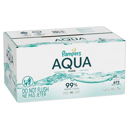 Pampers Aqua Pure Baby Wipes, 99% Water, Fragrance Free, 672 Baby Wipes Total (12X Flip-Top Packs)