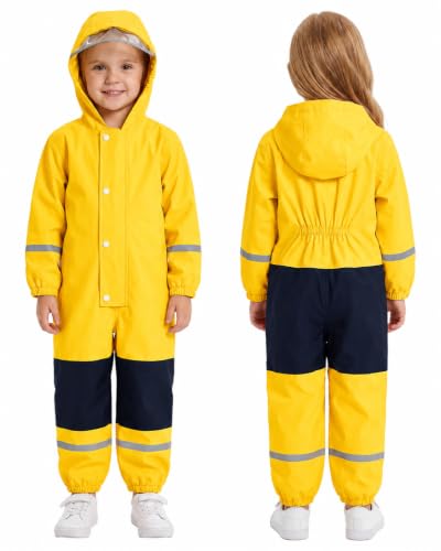 JiAmy Kids Toddler Rain Suit,one Piece Raincoat with Storage Bag for 4-5Years Yellow