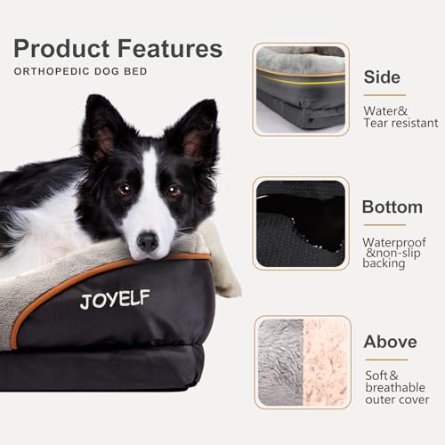 JOYELF Large Memory Foam Dog Bed Orthopedic Dog Bed & Sofa with Removable Washable Cover and Squeaker Toy as Gift