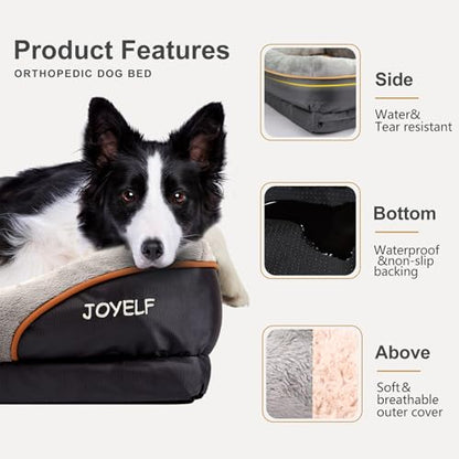 JOYELF Large Memory Foam Dog Bed Orthopedic Dog Bed & Sofa with Removable Washable Cover and Squeaker Toy as Gift