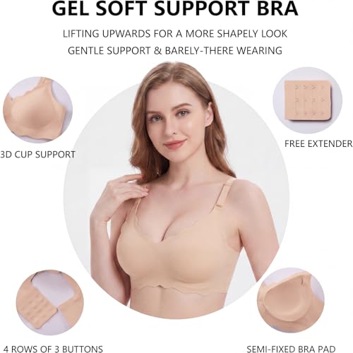 Qivolt Womens Deep V Bras,No Underwire Push Up Wireless Bralettes Seamless Soft Comfort Everyday Tshirt Bra (CA/US, Alpha, Small, Regular, Regular, B Black)