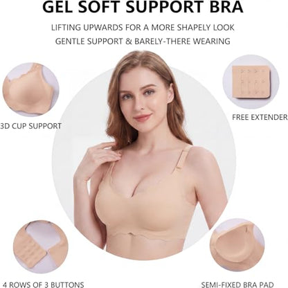 Qivolt Womens Deep V Bras,No Underwire Push Up Wireless Bralettes Seamless Soft Comfort Everyday Tshirt Bra (CA/US, Alpha, Small, Regular, Regular, B Black)